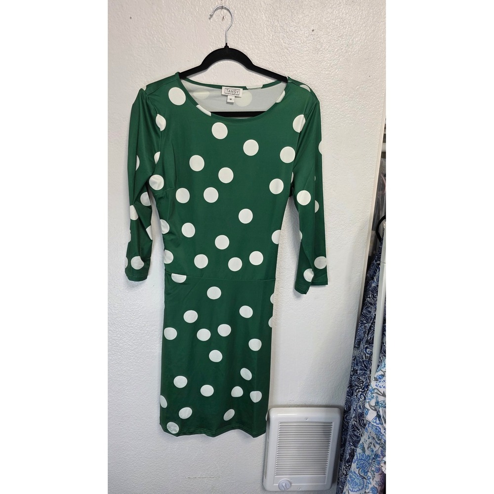 Tamsy Polka Dot Dress Womens Size Medium Green New With Tags
